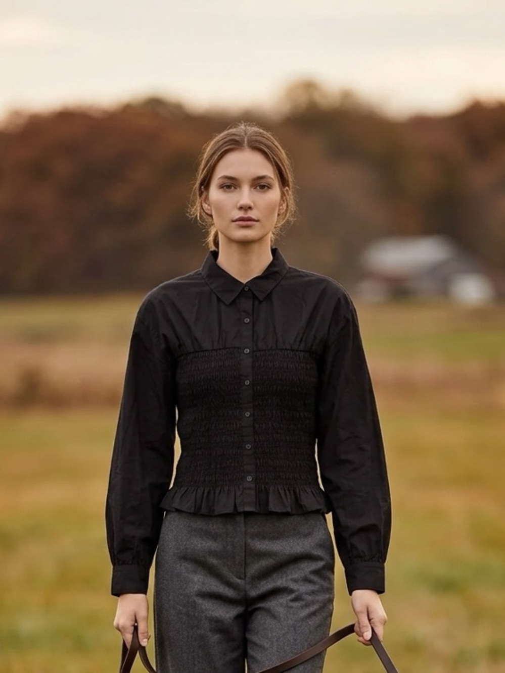 Gap Black Smocked Long-Sleeve Women's Top